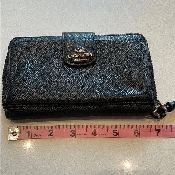 Coach Leather Wristlet Long Wallet, Front Phone Pouch, Zip Around, Black - Picture 12 of 14